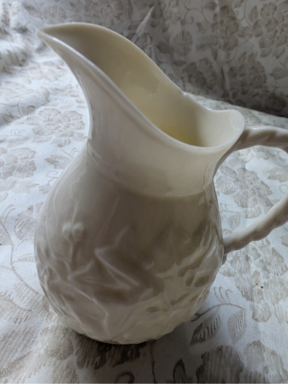 Vintage Belleek Porcelain Mini Creamer Pitcher with Floral Relief